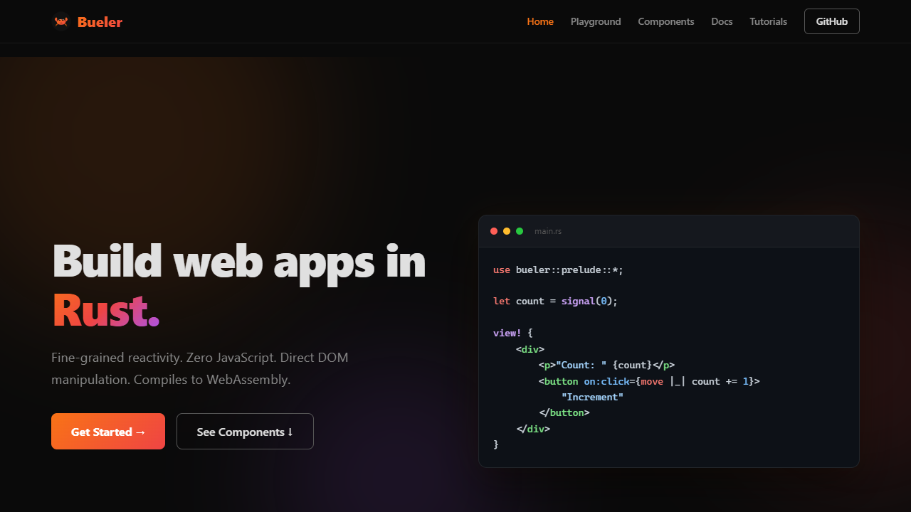 Bueler live site screenshot in light mode