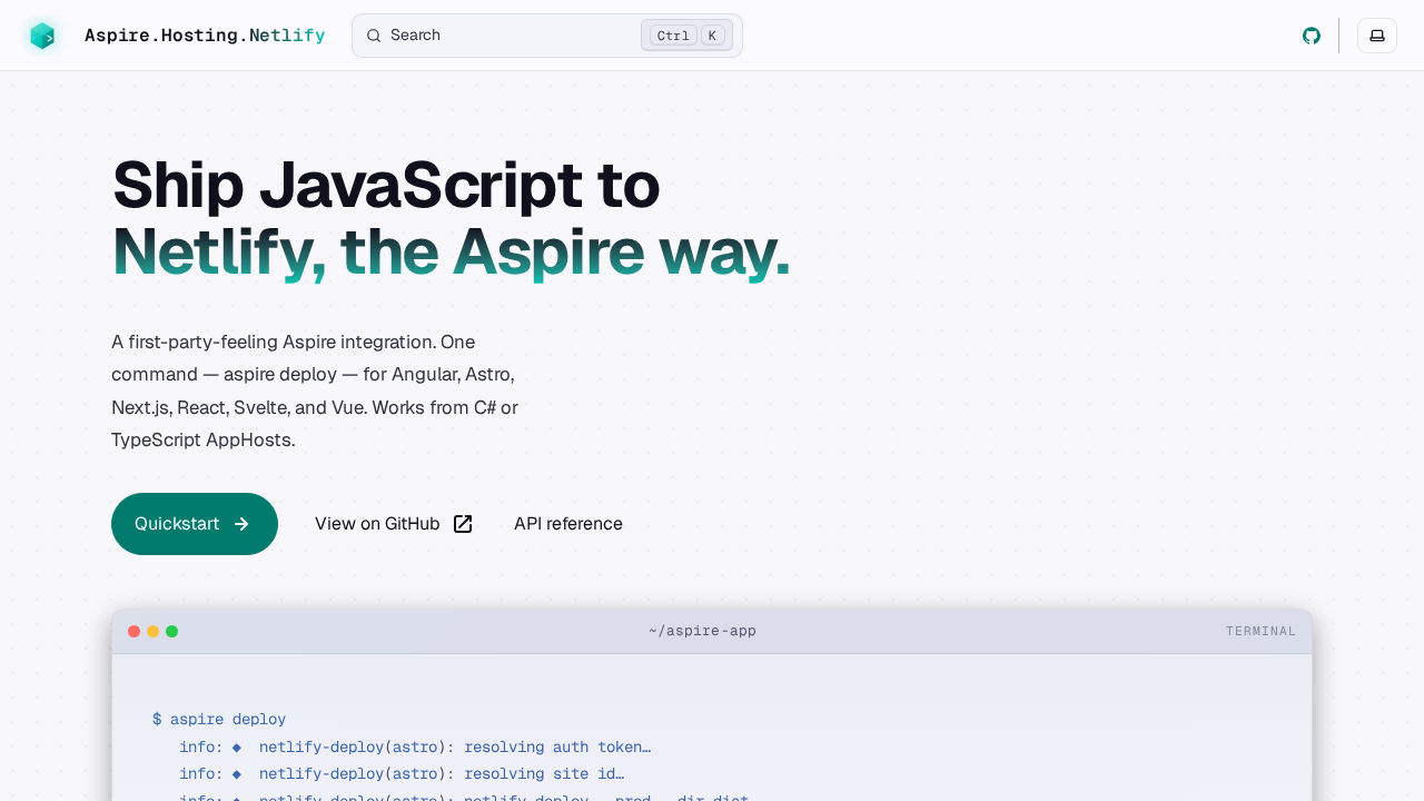 Netlify Aspire Integration GitHub Pages deployment screenshot in light mode