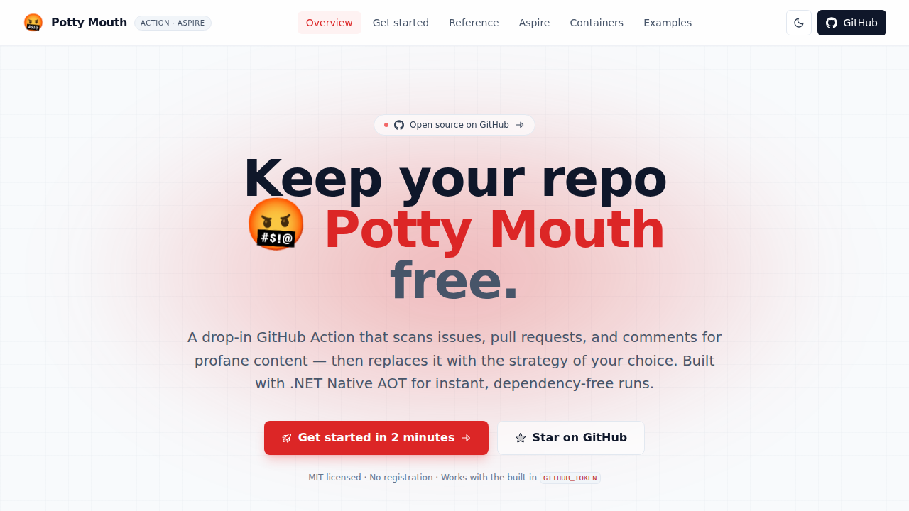 Profanity Filter GitHub Pages deployment screenshot in light mode